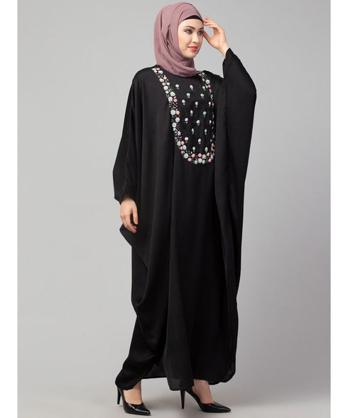 Black Premium Shine Nida front multi color hand work Nida Kaftan