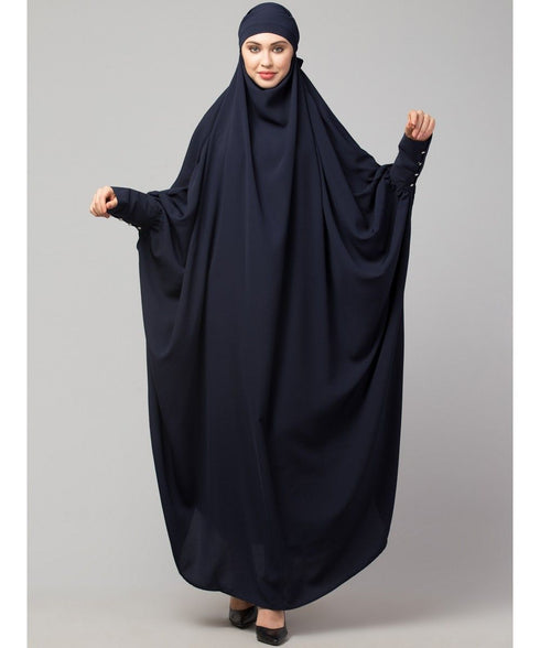 Navy Blue Matt Nida Head to toe long cuff ready to wear one pc hijab with Naqab