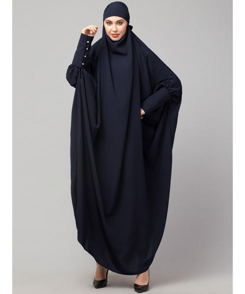 Navy Blue Matt Nida Head to toe long cuff ready to wear one pc hijab with Naqab