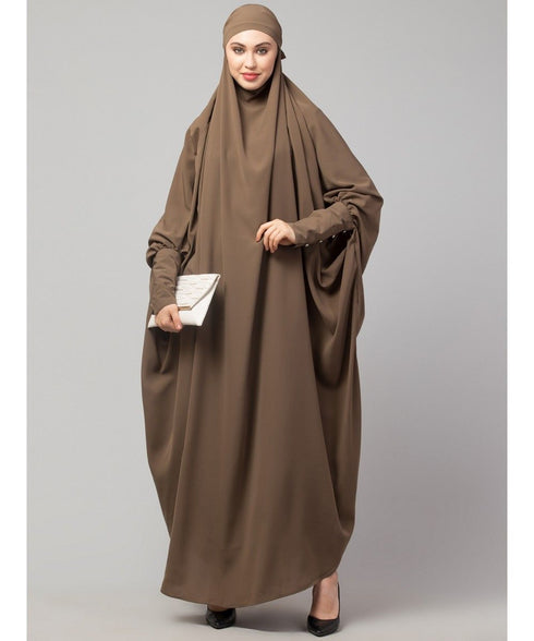 Khaki / Beige Matt Nida Head to toe long cuff ready to wear one pc hijab with Naqab