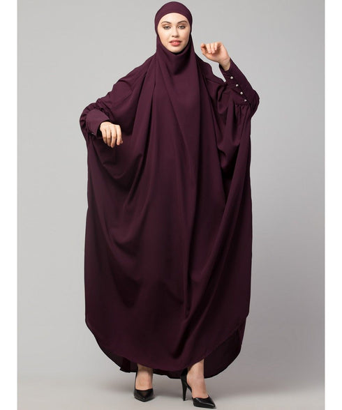 Wine Matt Nida Head to toe long cuff ready to wear one pc hijab with Naqab