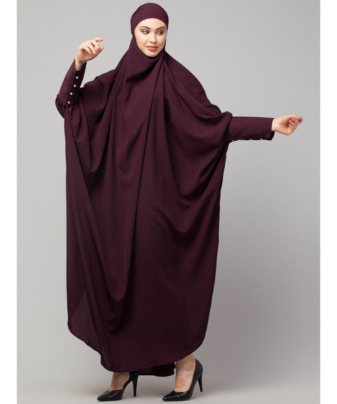 Wine Matt Nida Head to toe long cuff ready to wear one pc hijab with Naqab