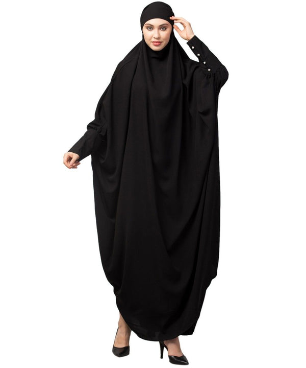 Black Matt Nida Head to toe long cuff ready to wear one pc hijab with Naqab