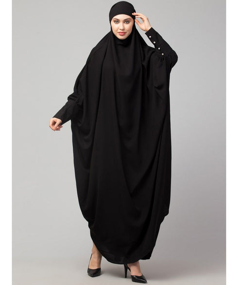 Black Matt Nida Head to toe long cuff ready to wear one pc hijab with Naqab