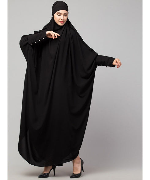 Black Matt Nida Head to toe long cuff ready to wear one pc hijab with Naqab