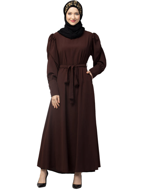 Long Cuff Gathered Puffed Sleeve with Bet A line Abaya