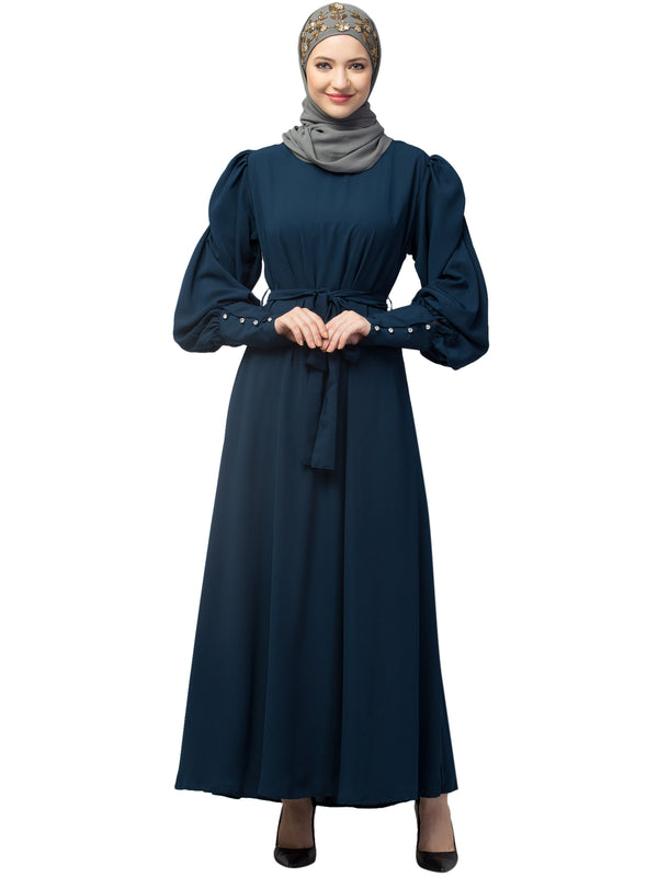 Nazneen Long Cuff Gathered Puffed Sleeve with Bet A line Abaya
