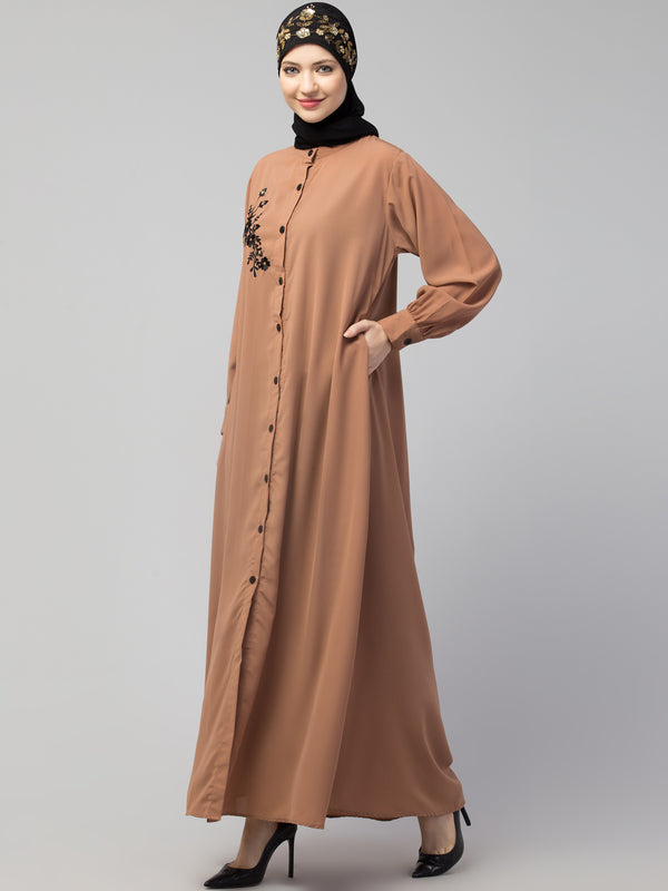 Nazneen Front Open with Embroidery Casual Abaya