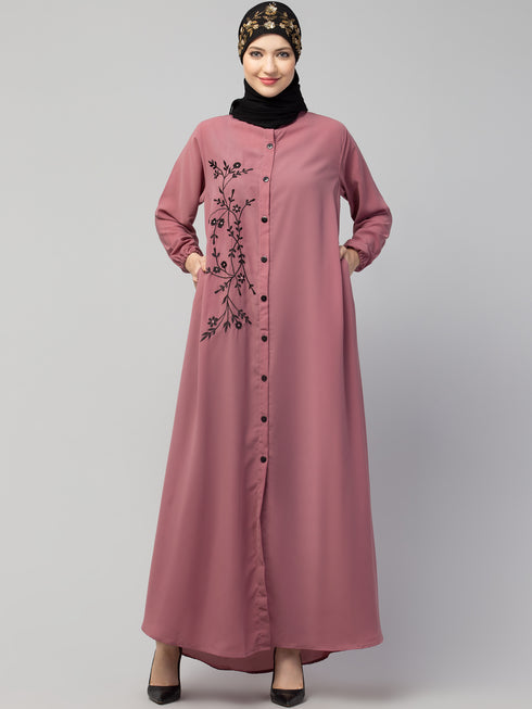 Nazneen Front open Contrast Embroidery Casual Abaya