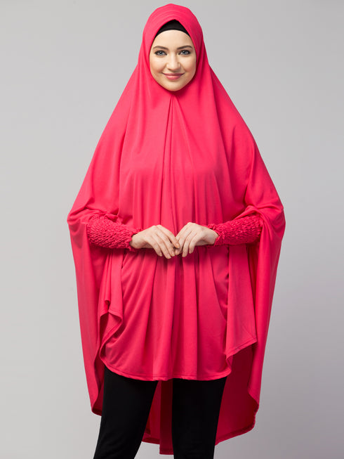 nazneen knee-length stretchable khimar hijab rani pink