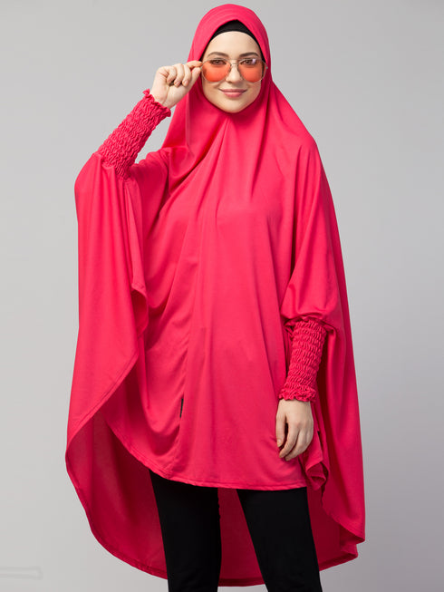 nazneen knee-length stretchable khimar hijab rani pink