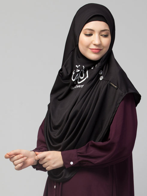 Nazneen Islamic Calligraphy printed front gather & pleated with Cristal stone ready to wear prayer Hijab