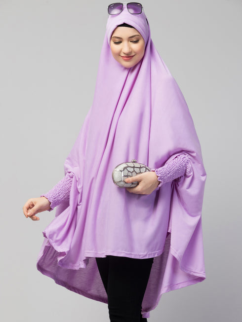 Nazneen stretchable Jersey smoking at sleeve Jilbab cum prayer khimar Hijab