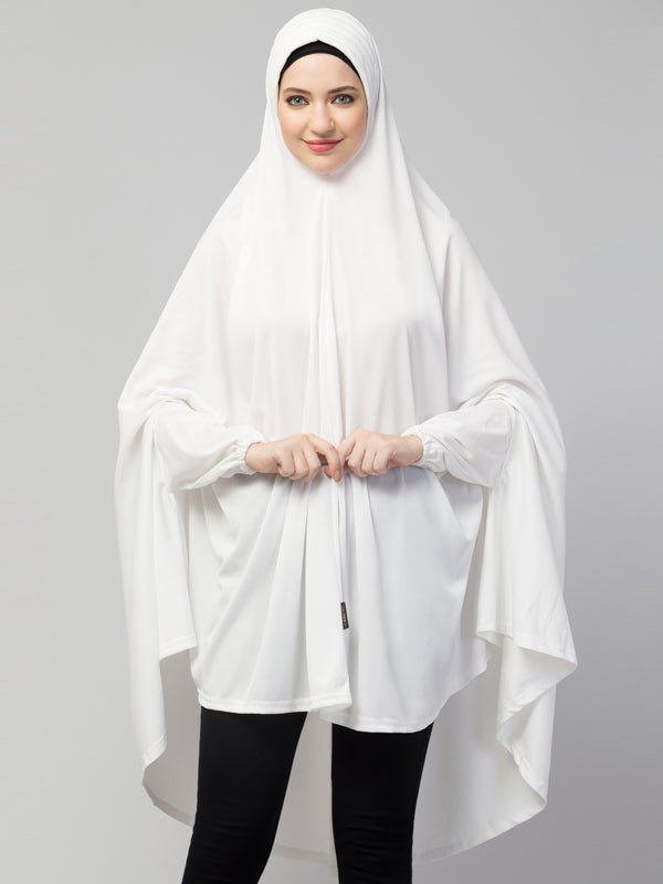 Nazneen stretchable Jersey elastic at wrist with sleeve Jilbab cum prayer khimar Hijab