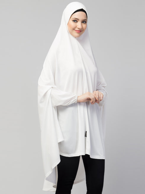 Nazneen stretchable Jersey elastic at wrist with sleeve Jilbab cum prayer khimar Hijab