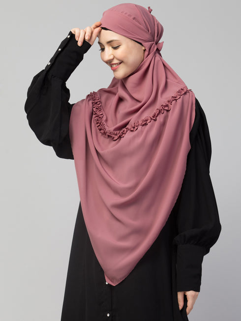 Nazneen Frill around shoulder, Triangle instant ready to wear tie at back Trendy Hijab