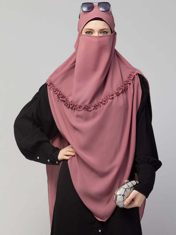 Nazneen Frill around shoulder, Triangle instant ready to wear tie at back Trendy Hijab