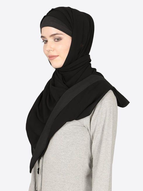 nazneen georgette plain black band hijab 30x78