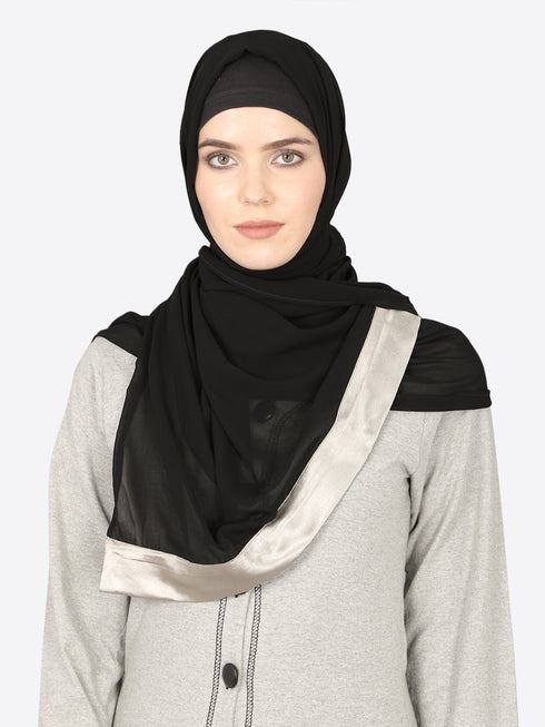 Silver Band Plain Black Hijab