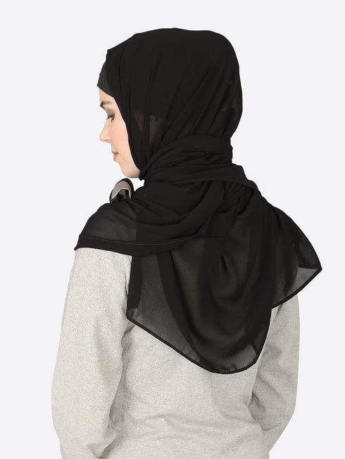 Silver Band Plain Black Hijab