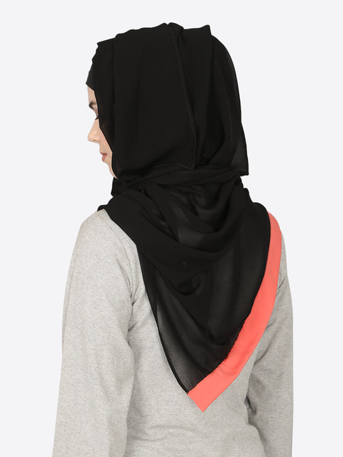 Orange Band Plain Black Hijab