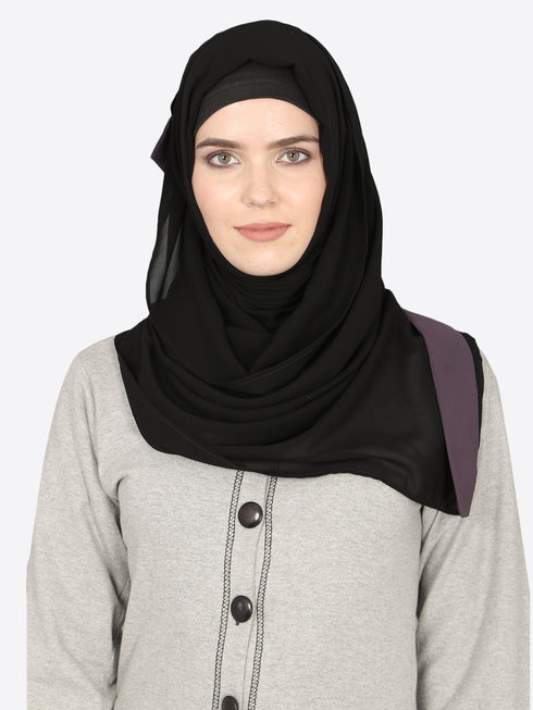 Purple Band Plain Black Hijab