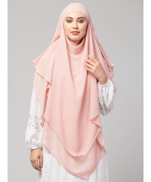 Pink Polyester georgette Triangle tow layers tie at back Ready to wear Hijab cum Naqab
