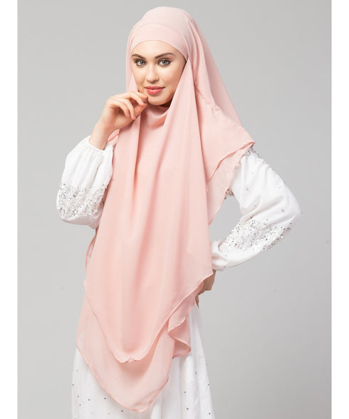 Pink Polyester georgette Triangle tow layers tie at back Ready to wear Hijab cum Naqab