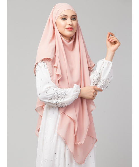 Pink Polyester georgette Triangle tow layers tie at back Ready to wear Hijab cum Naqab