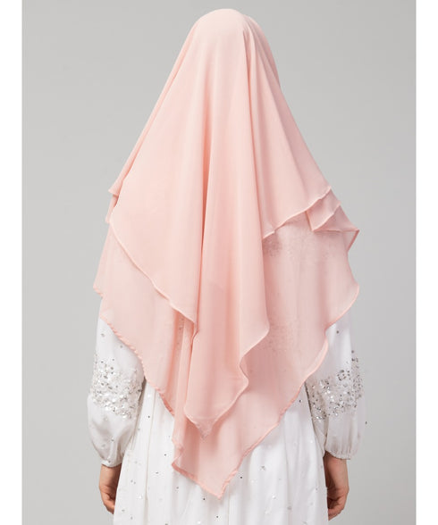 Pink Polyester georgette Triangle tow layers tie at back Ready to wear Hijab cum Naqab