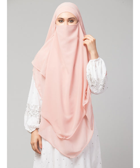Pink Polyester georgette Triangle tow layers tie at back Ready to wear Hijab cum Naqab