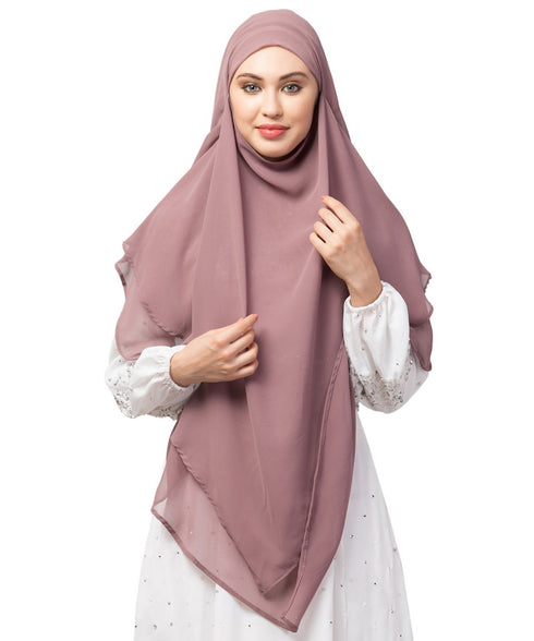 mauve georgette two-layer tie-back ready-to-wear hijab cum naqab