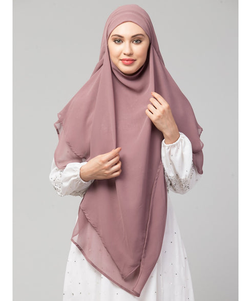 mauve georgette two-layer tie-back ready-to-wear hijab cum naqab