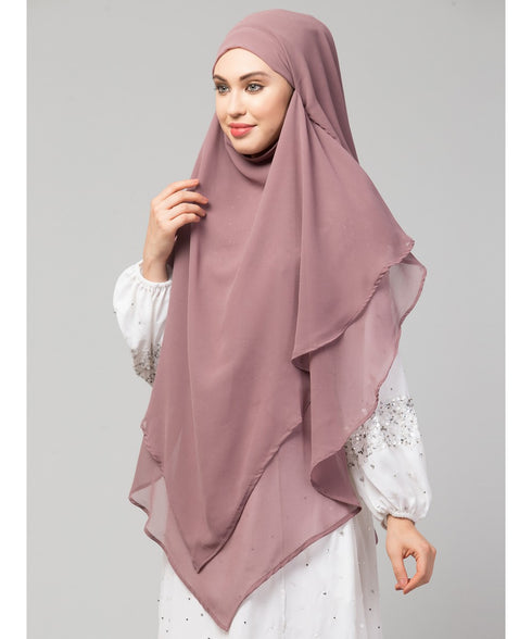 mauve georgette two-layer tie-back ready-to-wear hijab cum naqab