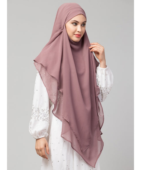 mauve georgette two-layer tie-back ready-to-wear hijab cum naqab