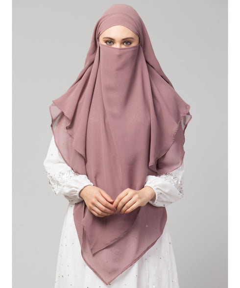mauve georgette two-layer tie-back ready-to-wear hijab cum naqab
