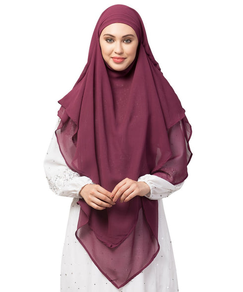 Plum Polyester georgette Triangle tow layers tie at back Ready to wear Hijab cum Naqab