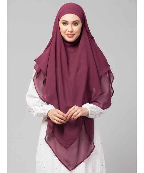 Plum Polyester georgette Triangle tow layers tie at back Ready to wear Hijab cum Naqab