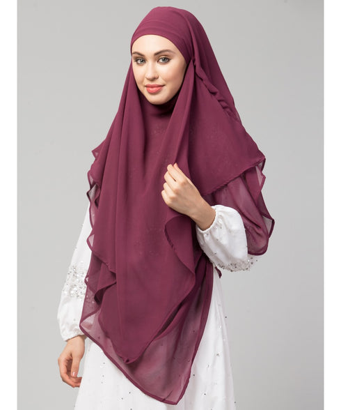 Plum Polyester georgette Triangle tow layers tie at back Ready to wear Hijab cum Naqab