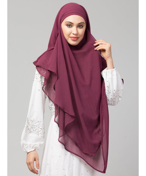 Plum Polyester georgette Triangle tow layers tie at back Ready to wear Hijab cum Naqab