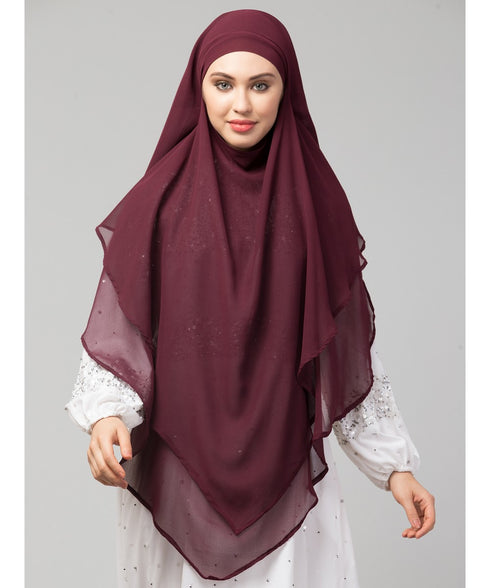 Wine Polyester georgette Triangle tow layers tie at back Ready to wear Hijab cum Naqab