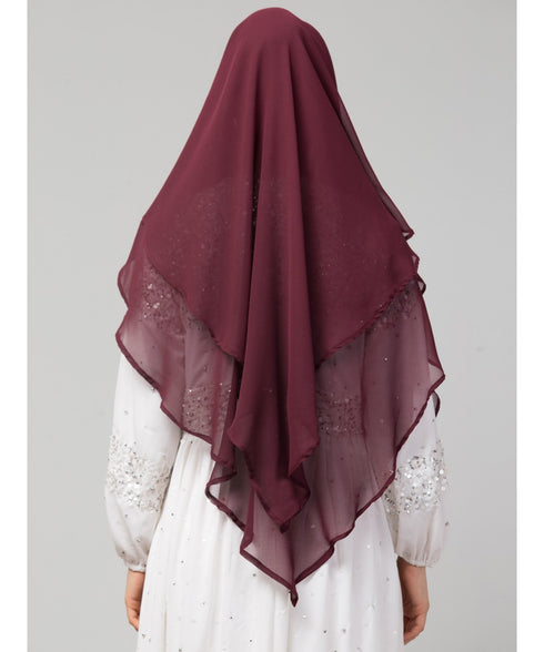 Wine Polyester georgette Triangle tow layers tie at back Ready to wear Hijab cum Naqab