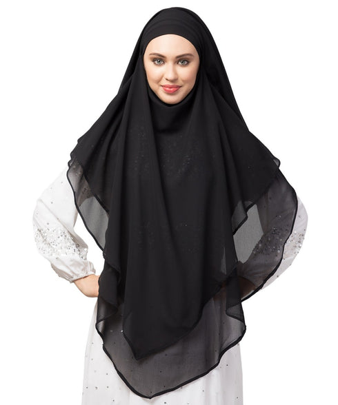 nazneen hijab naqab black georgette tie back