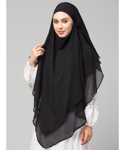 nazneen hijab naqab black georgette tie back
