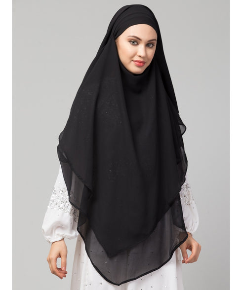 nazneen hijab naqab black georgette tie back