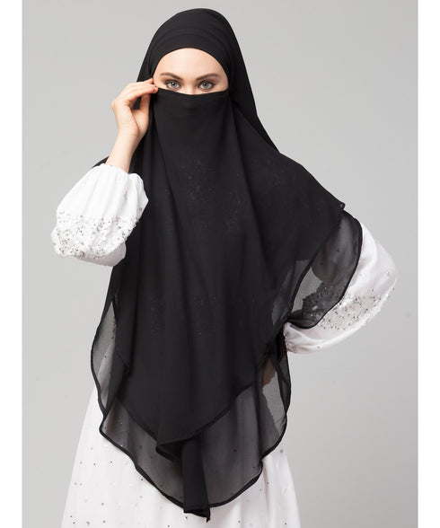 nazneen hijab naqab black georgette tie back