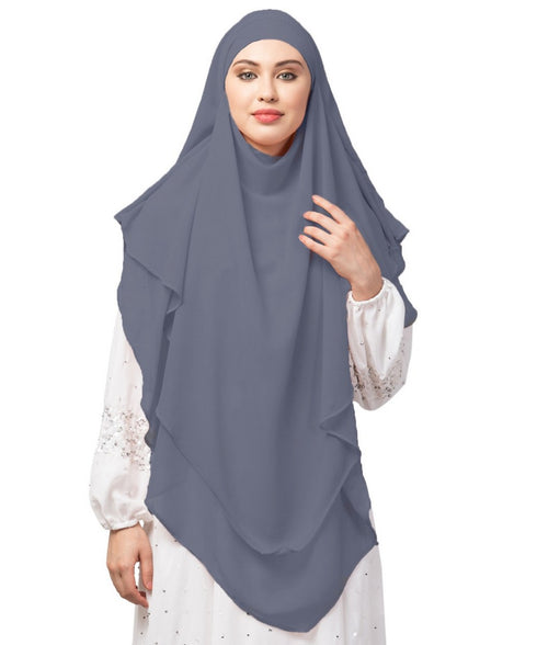 Grey Polyester georgette Triangle tow layers tie at back Ready to wear Hijab cum Naqab