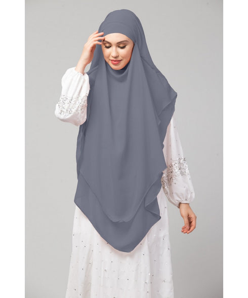 Grey Polyester georgette Triangle tow layers tie at back Ready to wear Hijab cum Naqab