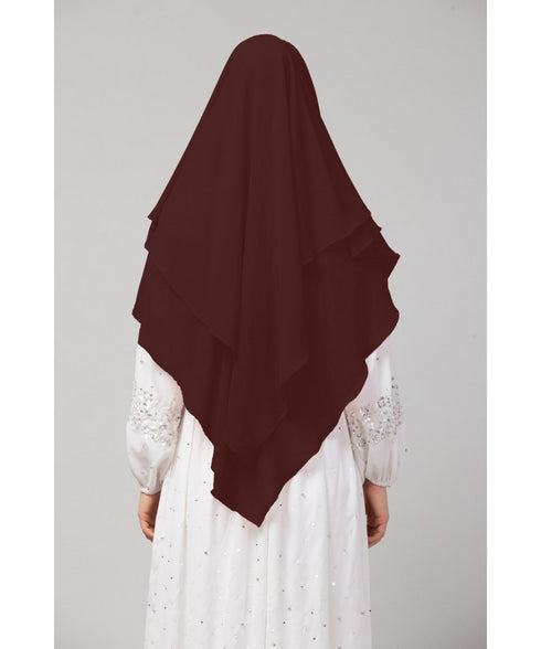 Brown Polyester georgette Triangle tow layers tie at back Ready to wear Hijab cum Naqab