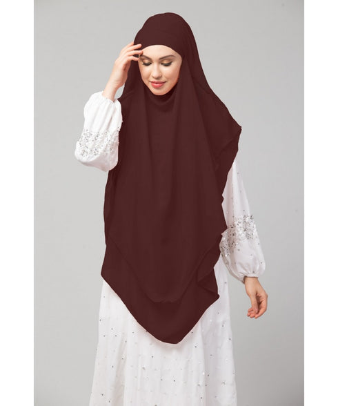 Brown Polyester georgette Triangle tow layers tie at back Ready to wear Hijab cum Naqab